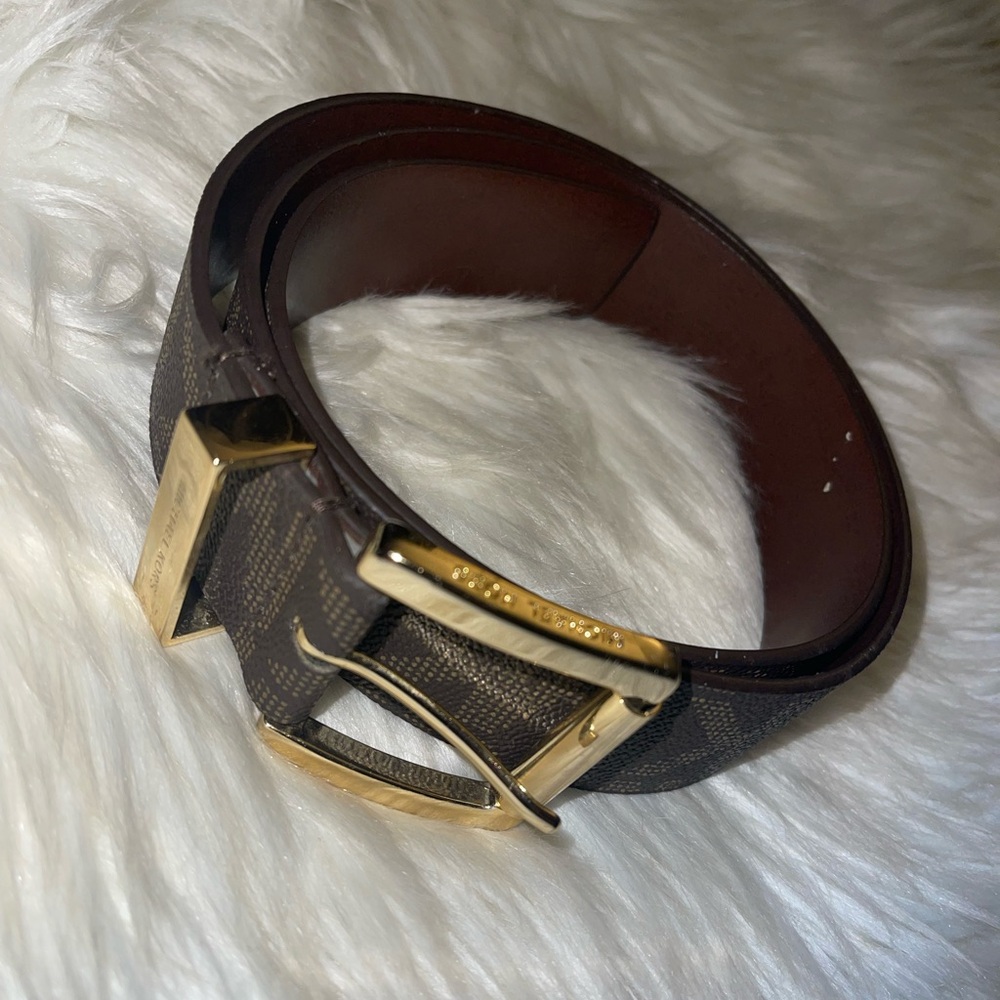 MICHAEL KORS BELT CHOCOLATE MK PRINTED LOGO GOLD SIZE MEDIUM - Picture 8 of 17